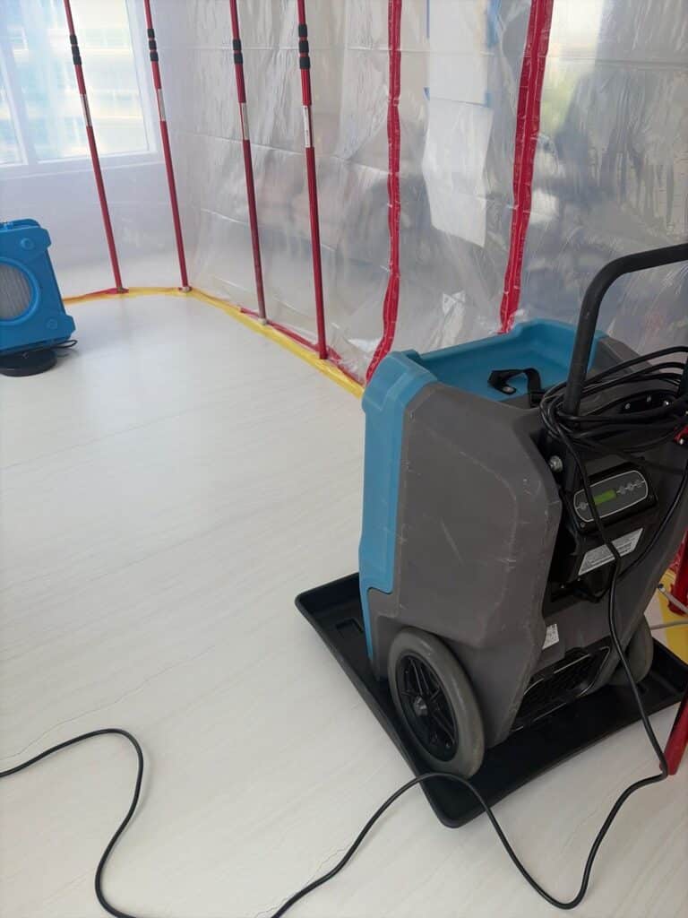 Critical containment installed to isolate the mold remediation work area